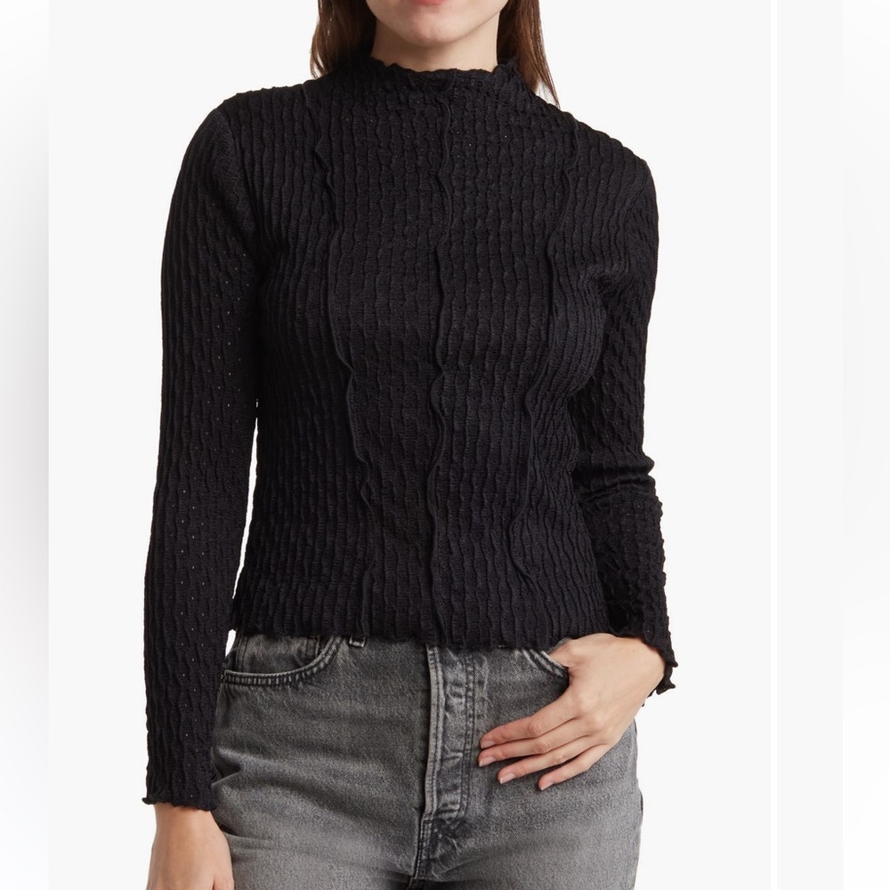 Kirious Los Angeles Black Lined Long Sleeve Mock Neck Layering Top -XL